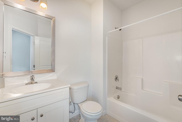 full bathroom featuring bathtub / shower combination, vanity, and toilet