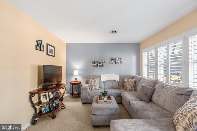 living room with carpet floors