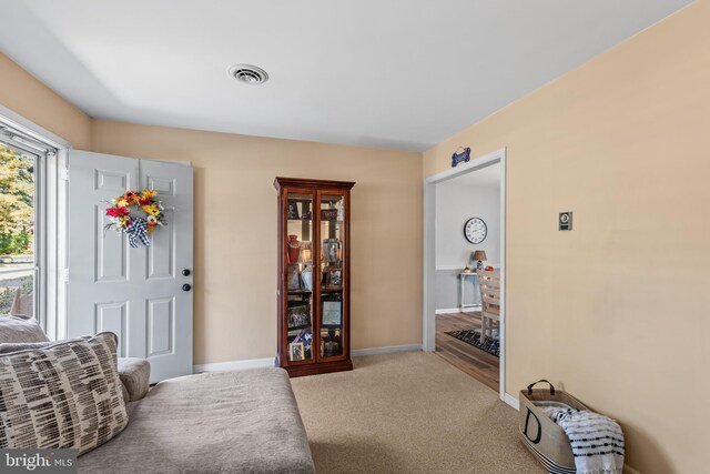 entrance foyer with carpet floors