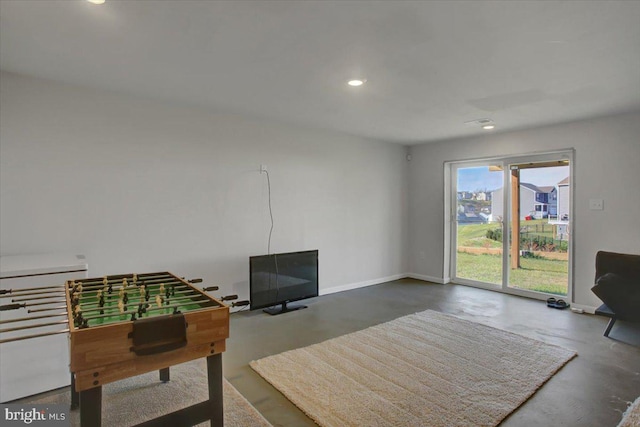 home office with concrete floors