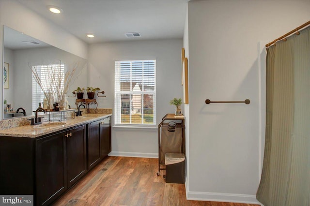 bathroom featuring hardwood / wood-style floors and vanity