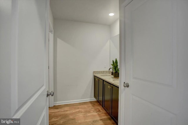 bathroom with hardwood / wood-style flooring and vanity