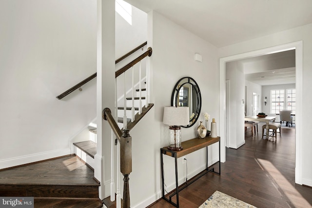 staircase featuring hardwood / wood-style floors