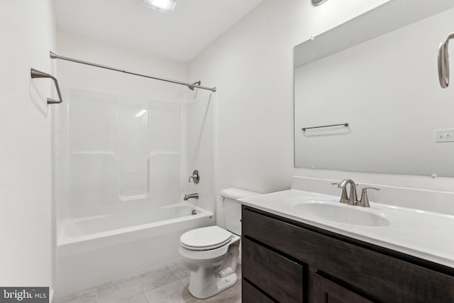 full bathroom featuring toilet, bathtub / shower combination, vanity, and tile patterned flooring