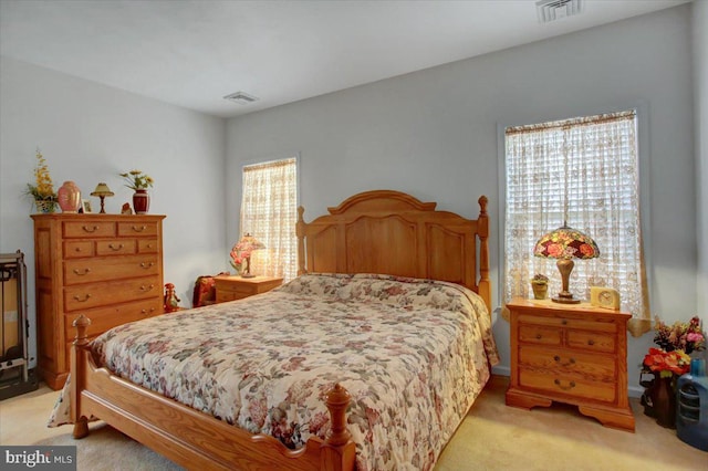 carpeted bedroom with multiple windows