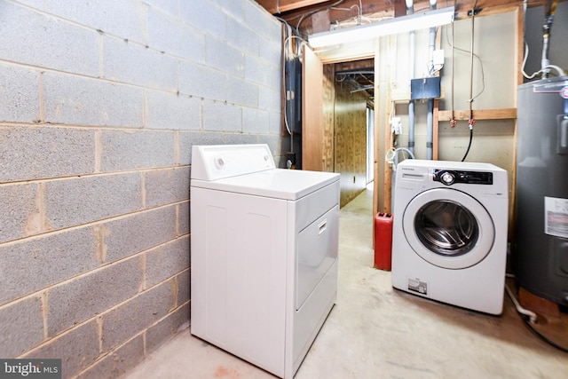 laundry room featuring washer and clothes dryer and electric water heater