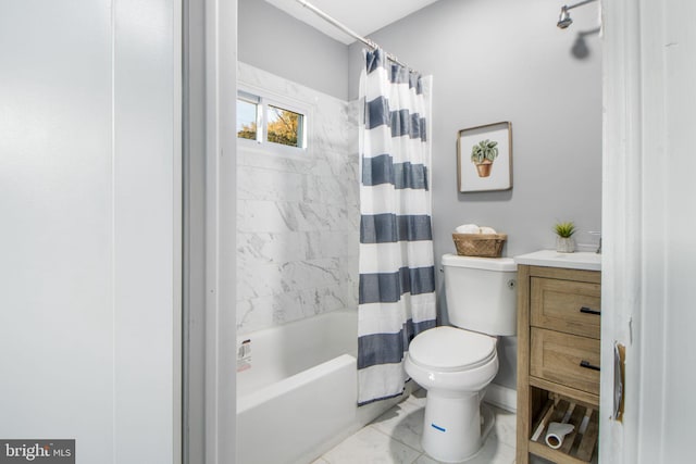 full bathroom with vanity, toilet, and shower / tub combo