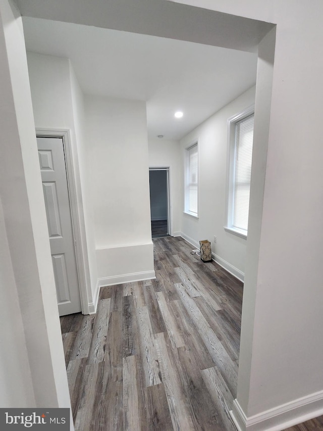 hallway with hardwood / wood-style floors