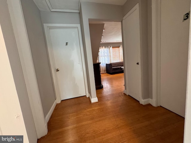 corridor with light wood-type flooring