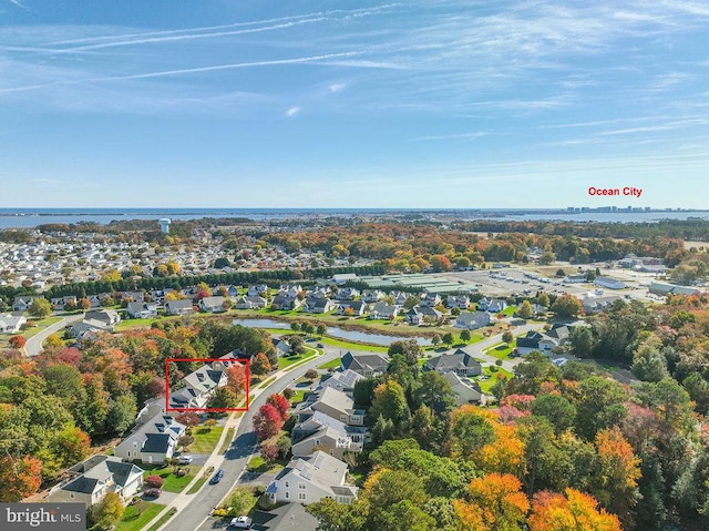 aerial view featuring a water view