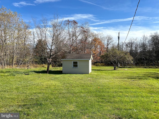 view of yard featuring a shed