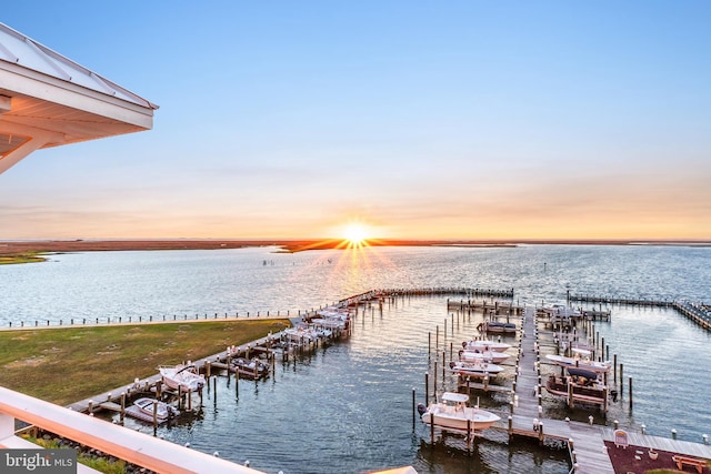 view of dock featuring a water view