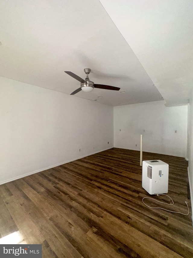 additional living space featuring ceiling fan and dark hardwood / wood-style flooring