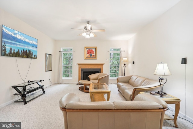 15303 Glastonbury Way, Upper Marlboro, MD 20774 - carpeted living area featuring ceiling fan, baseboards, and a fireplace