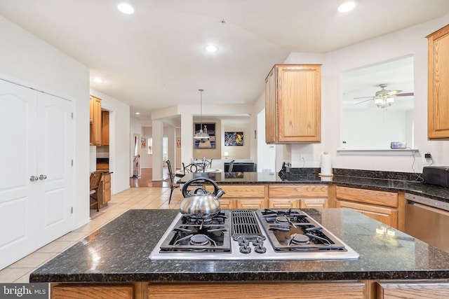 15303 Glastonbury Way, Upper Marlboro, MD 20774 - kitchen with stovetop with downdraft, light tile patterned floors, a center island, stainless steel dishwasher, and recessed lighting