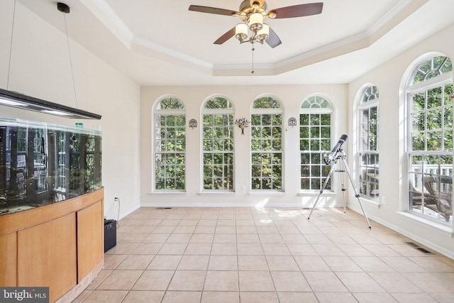 15303 Glastonbury Way, Upper Marlboro, MD 20774 - unfurnished sunroom featuring a raised ceiling, tile patterned floors, french doors, plenty of natural light, and ornamental molding