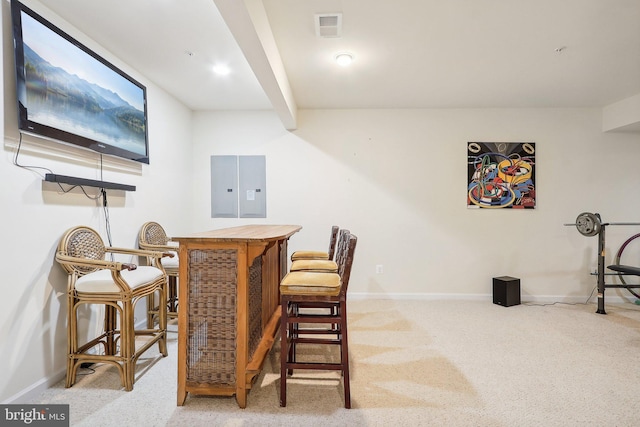 15303 Glastonbury Way, Upper Marlboro, MD 20774 - indoor dry bar with electric panel, light carpet, and baseboards