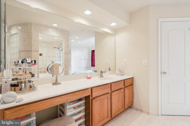 15303 Glastonbury Way, Upper Marlboro, MD 20774 - bathroom featuring tile patterned flooring, a tile shower, vanity, and recessed lighting
