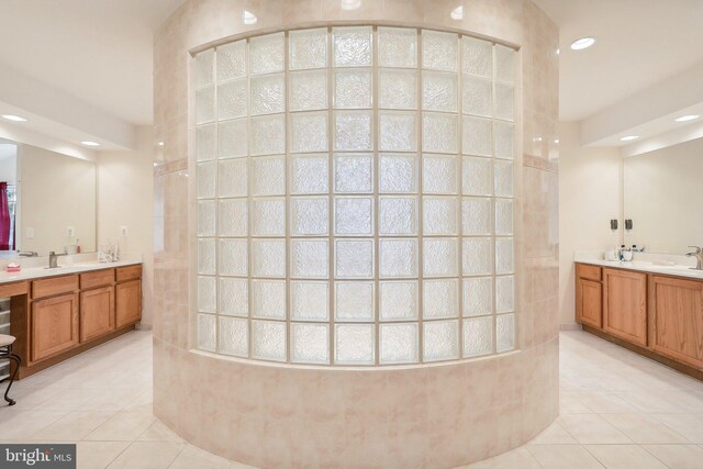 15303 Glastonbury Way, Upper Marlboro, MD 20774 - full bath with tile patterned flooring, two vanities, recessed lighting, and walk in shower