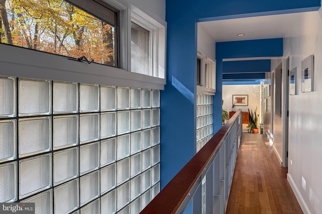 corridor with dark hardwood / wood-style flooring