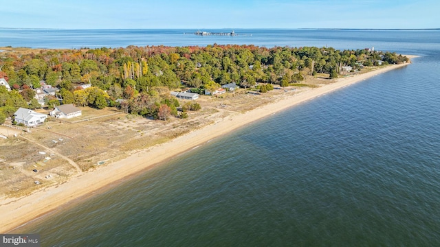 bird's eye view with a view of the beach and a water view