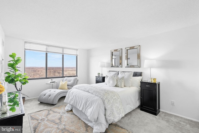 carpeted bedroom with a textured ceiling