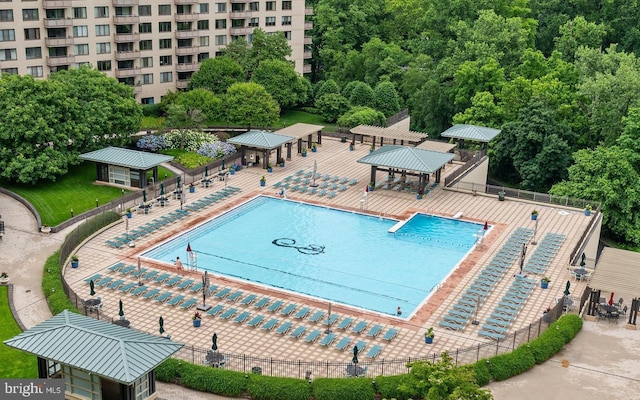 view of pool featuring a gazebo and a patio area