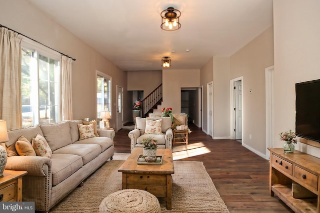 living room featuring dark hardwood / wood-style floors