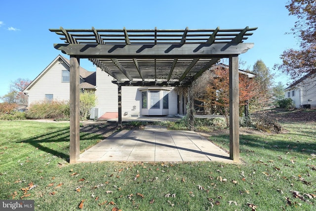 view of patio featuring central air condition unit and a pergola