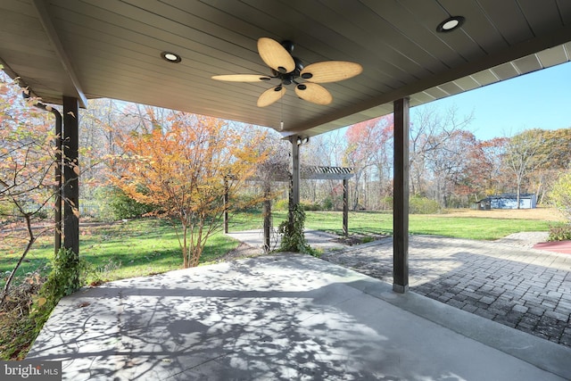 view of patio / terrace featuring ceiling fan