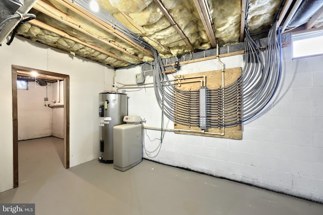 basement featuring water heater