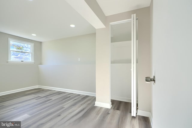 interior space featuring light wood-type flooring and a closet