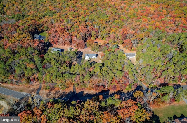 birds eye view of property featuring a forest view