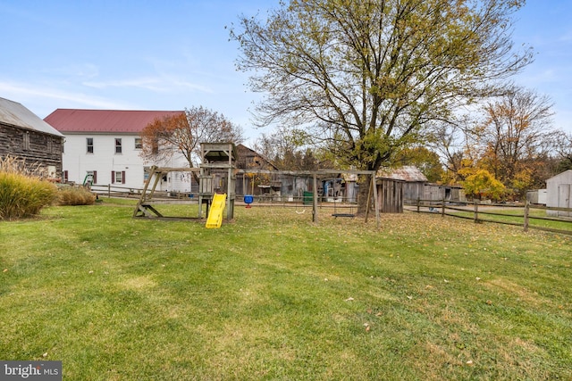 view of yard with a playground