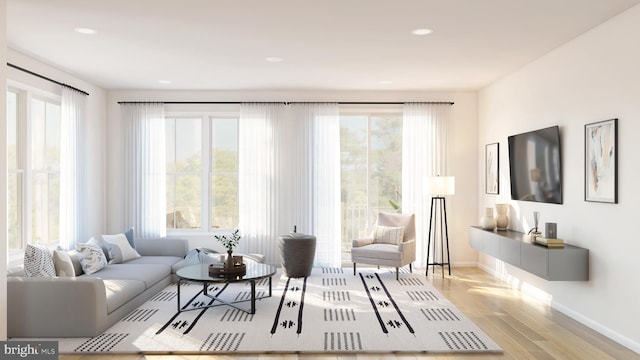 living room with light wood-type flooring