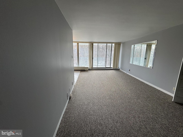 carpeted empty room featuring baseboards and floor to ceiling windows