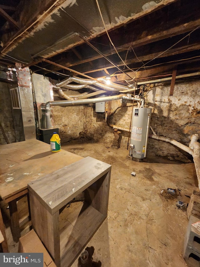 basement featuring gas water heater