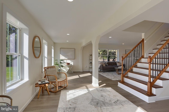 entryway with dark wood-type flooring