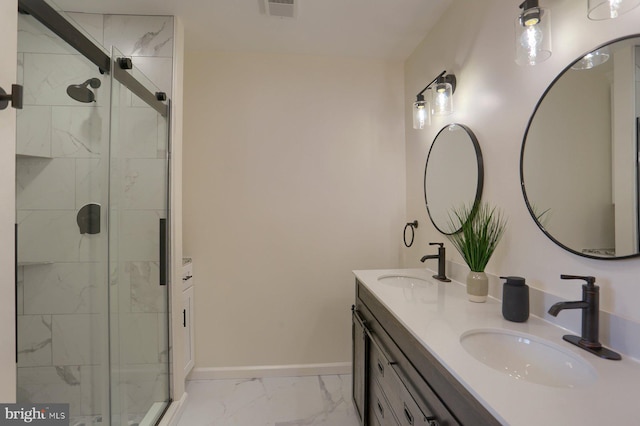 bathroom with vanity and walk in shower