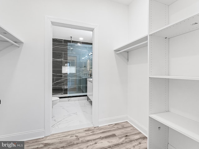 walk in closet featuring hardwood / wood-style flooring