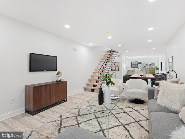 living room with light wood-type flooring