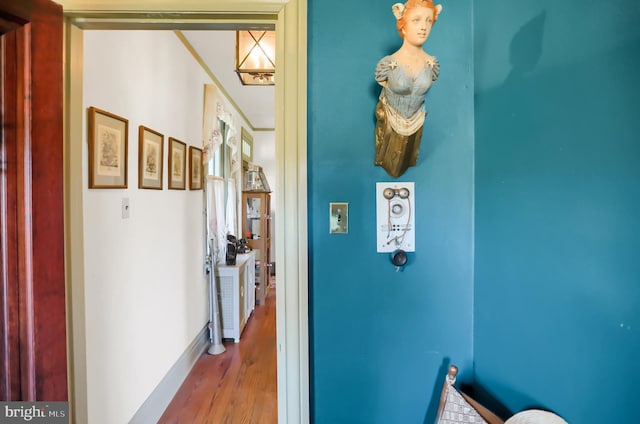 hall with wood finished floors