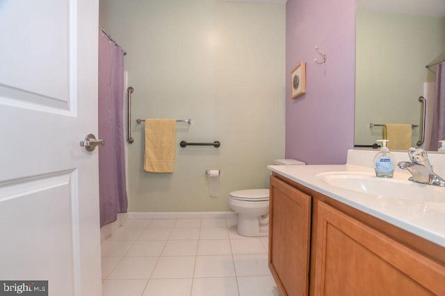 bathroom featuring tile patterned floors, vanity, and toilet