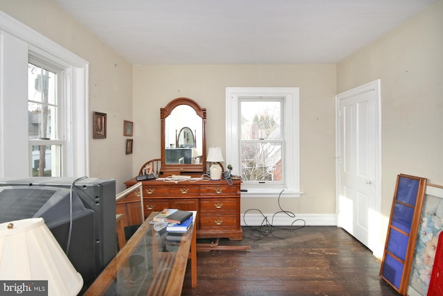 interior space with dark wood-type flooring