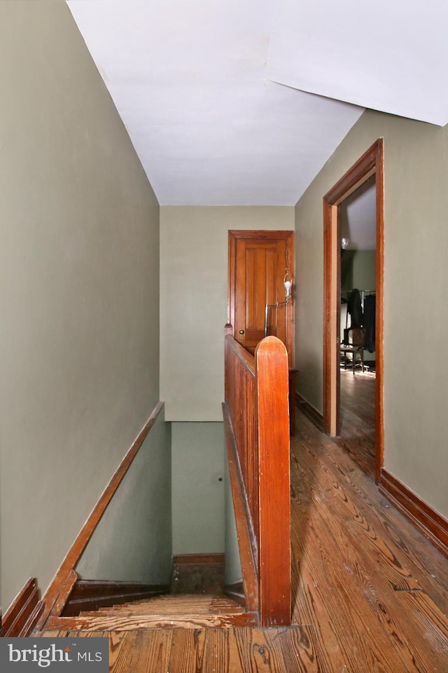 stairs with hardwood / wood-style flooring