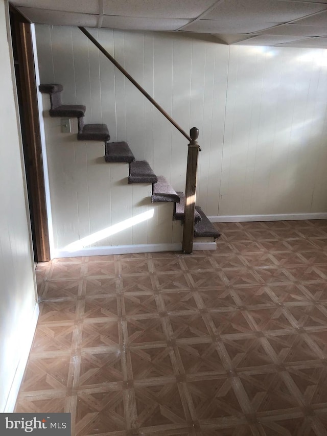 basement with parquet flooring