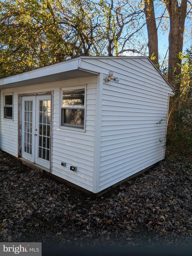 view of outdoor structure featuring french doors