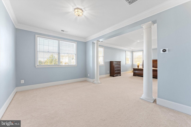 20069 Forest Farm Ln, Ashburn, VA 20147 - unfurnished bedroom featuring crown molding, ornate columns, and carpet