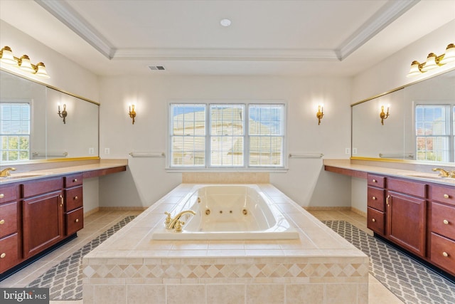 20069 Forest Farm Ln, Ashburn, VA 20147 - full bath with a tray ceiling, crown molding, and a sink