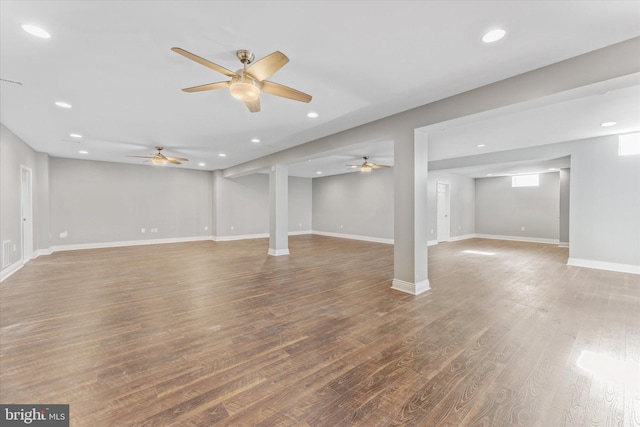 20069 Forest Farm Ln, Ashburn, VA 20147 - below grade area featuring wood finished floors, baseboards, ceiling fan, and recessed lighting
